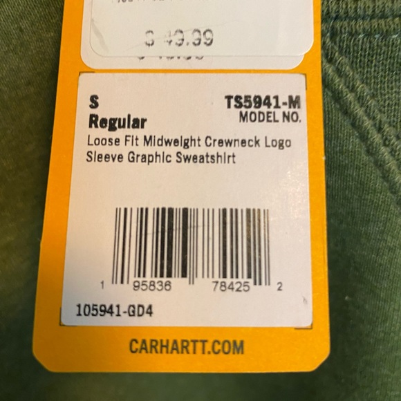 NWT Carhartt Loose Fit Mid Weight Crew Neck Sweatshirt Green Men’s Small & Large - Picture 2 of 4